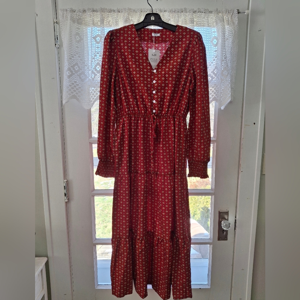 Red Floral Button-Up Dress